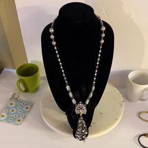 Elegant Silver and Black Beaded Necklace by Plunder
